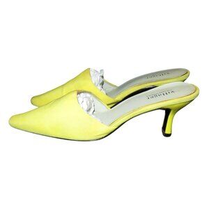 Liz Claiborne Villager Bumblebee Yellow Leather Kitten Heeled Mules 9.5